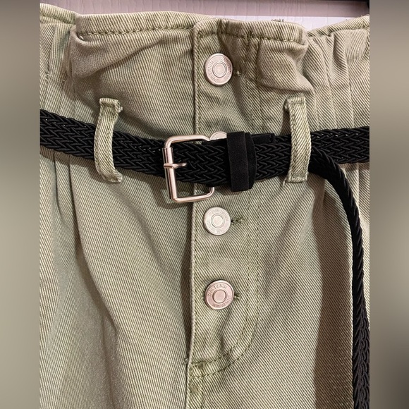 Zara High Waist Paper Bag Belted Buttoned Western Boho Jean Shorts Size XS - Picture 4 of 10